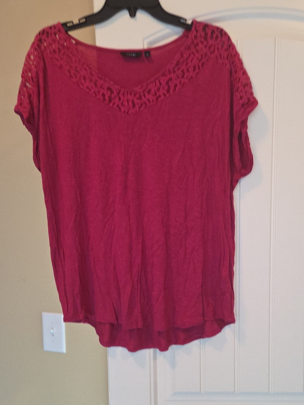 Apt. 9 Raspberry Crochet-Trim Short Sleeve Top